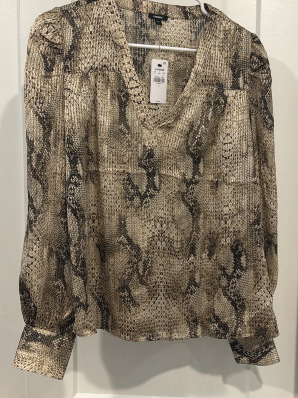 Express Neutral Snake-Print V-Neck Blouse Size Small